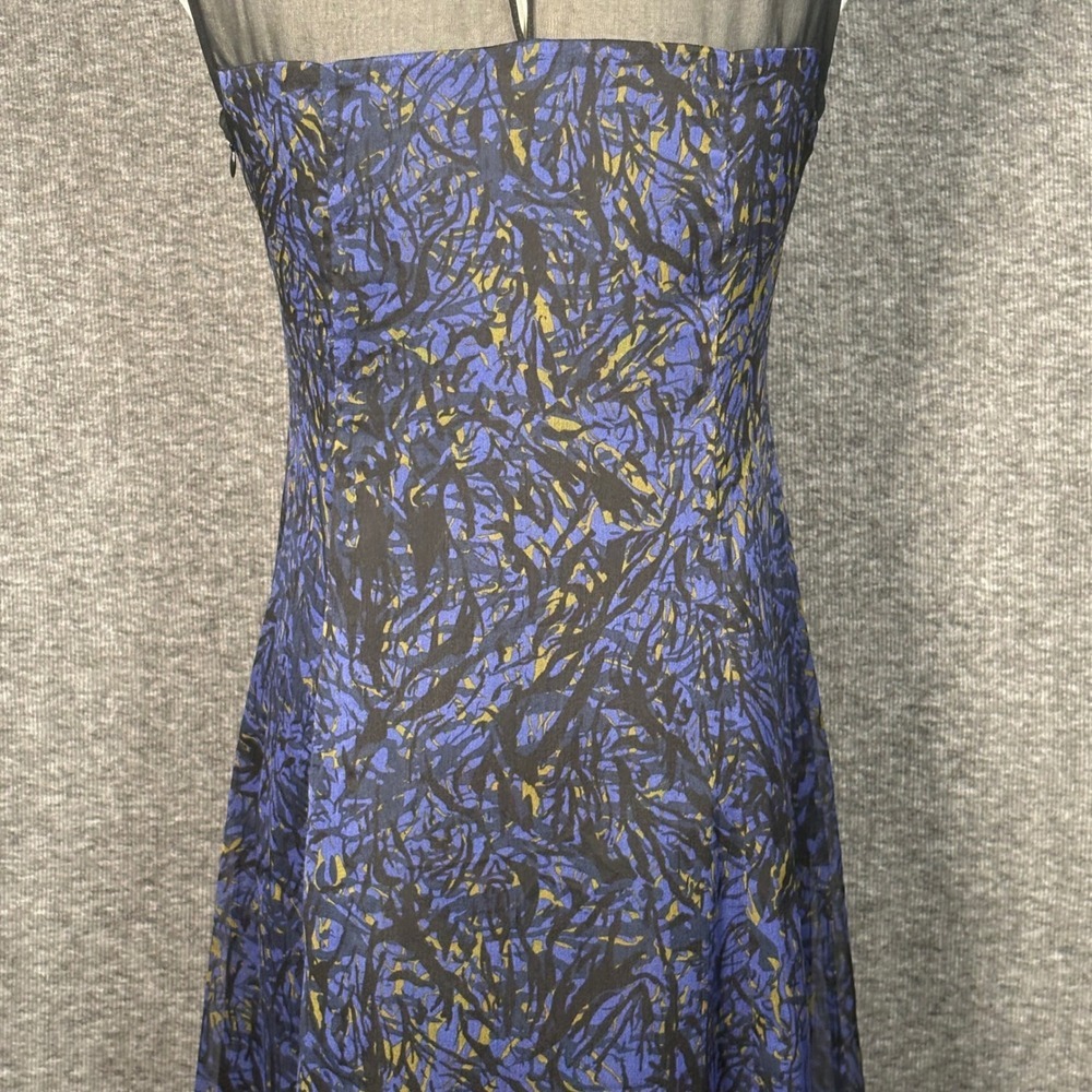Kensie Womens Abstract Print Ruffle Mesh Sleeveless Dress Blue Black Small - Picture 9 of 15